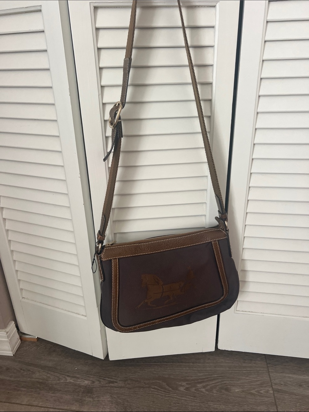 Celine Dark Brown Leather Messenger Bag with Tan Trim